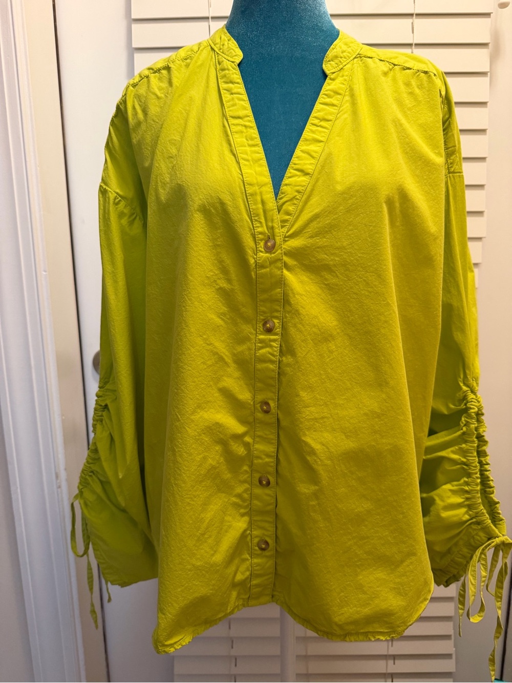 Pilcro Lime Button-Front Blouson Adjustable Tie Sleeve Top Sz Large - Picture 7 of 17